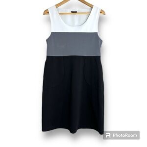 Theory Colorblock Audrey Sleeveless Dress Pockets Size 10 Minimalist Workwear